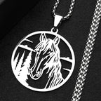 Horse Head Forest Chain For Women Men Stainless Steel Silver Color Natural Pony Boy Animal Male Pendant Necklace