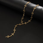 Silver Color Y Shaped Cross Tassel Necklace for Men Women Fashion Hip Hop Punk Style Long Clavicle Chain Party Jewelry Gifts