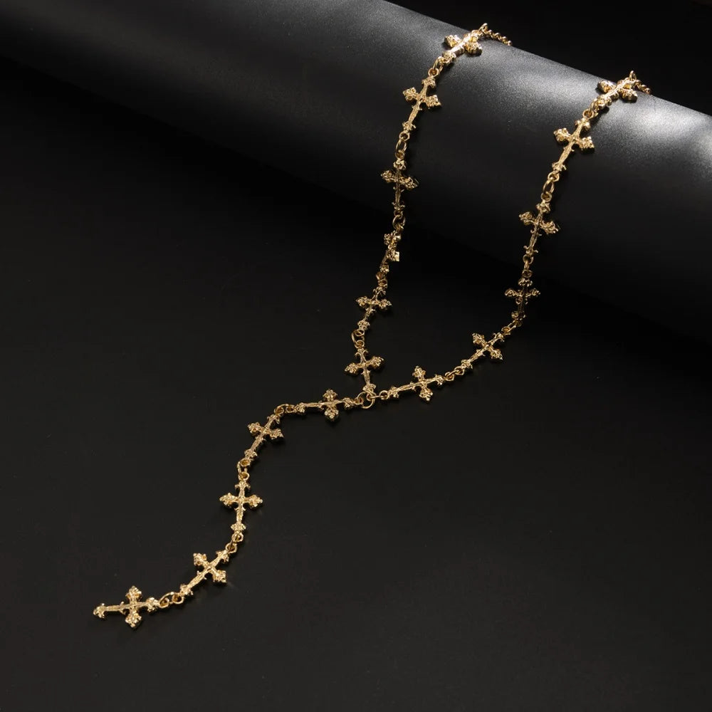 Silver Color Y Shaped Cross Tassel Necklace for Men Women Fashion Hip Hop Punk Style Long Clavicle Chain Party Jewelry Gifts