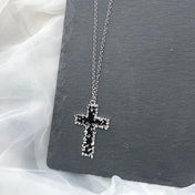 Black Stainless Steel Cross Bat Pendant Necklace