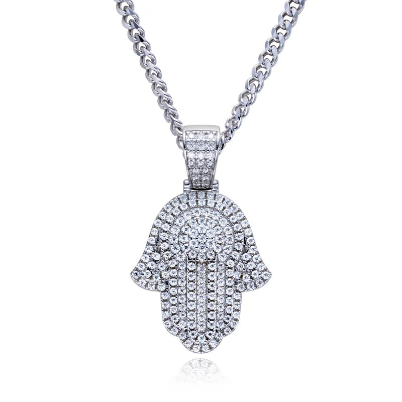 Iced Out Hamsa Pendant — 925 Silver