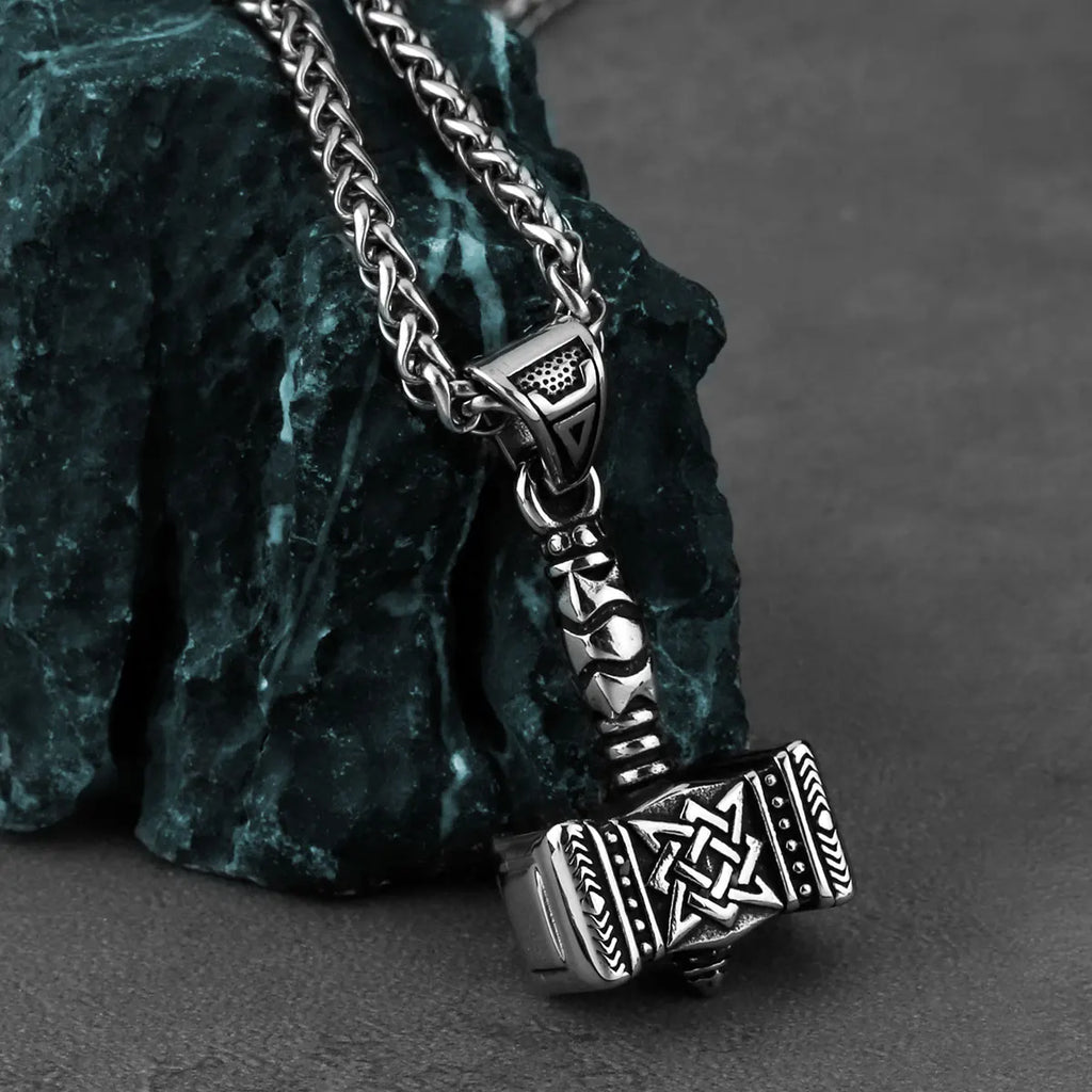 Norse Mythology Viking Thor's Hammer Men's Pendant Necklace Stainless Steel Punk Celtic Knot Necklace Jewelry