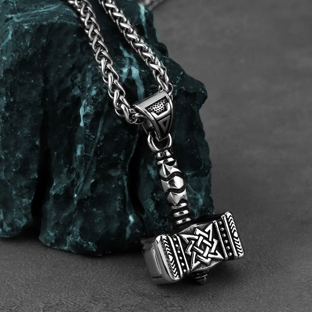 Norse Mythology Viking Thor's Hammer Men's Pendant Necklace Stainless Steel Punk Celtic Knot Necklace Jewelry