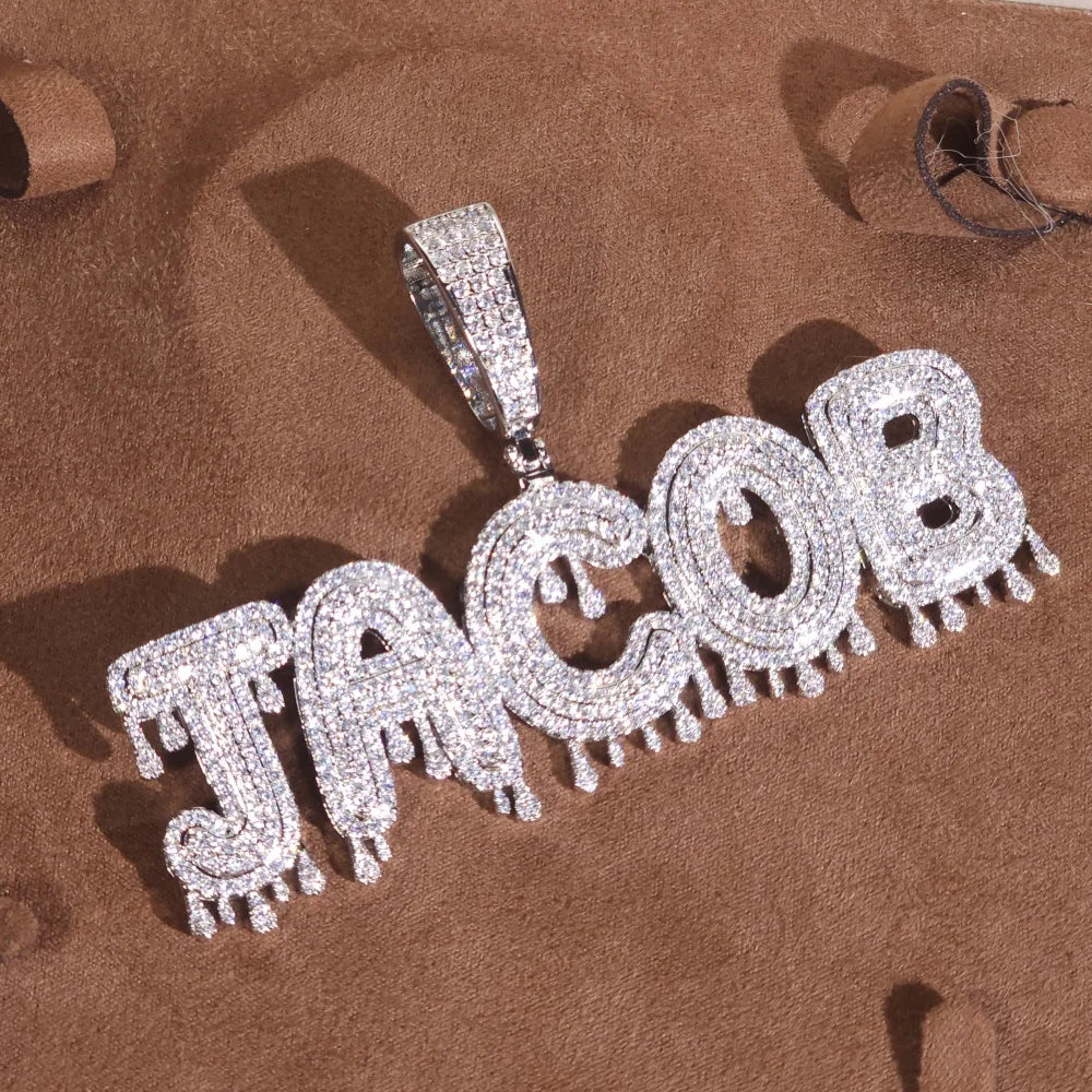 ICE CHARMI Custom Drop Water Letter Iced Out Bling CZ Stones Personalized Pendant Niche Necklace Luxury Jewelry Hiphop