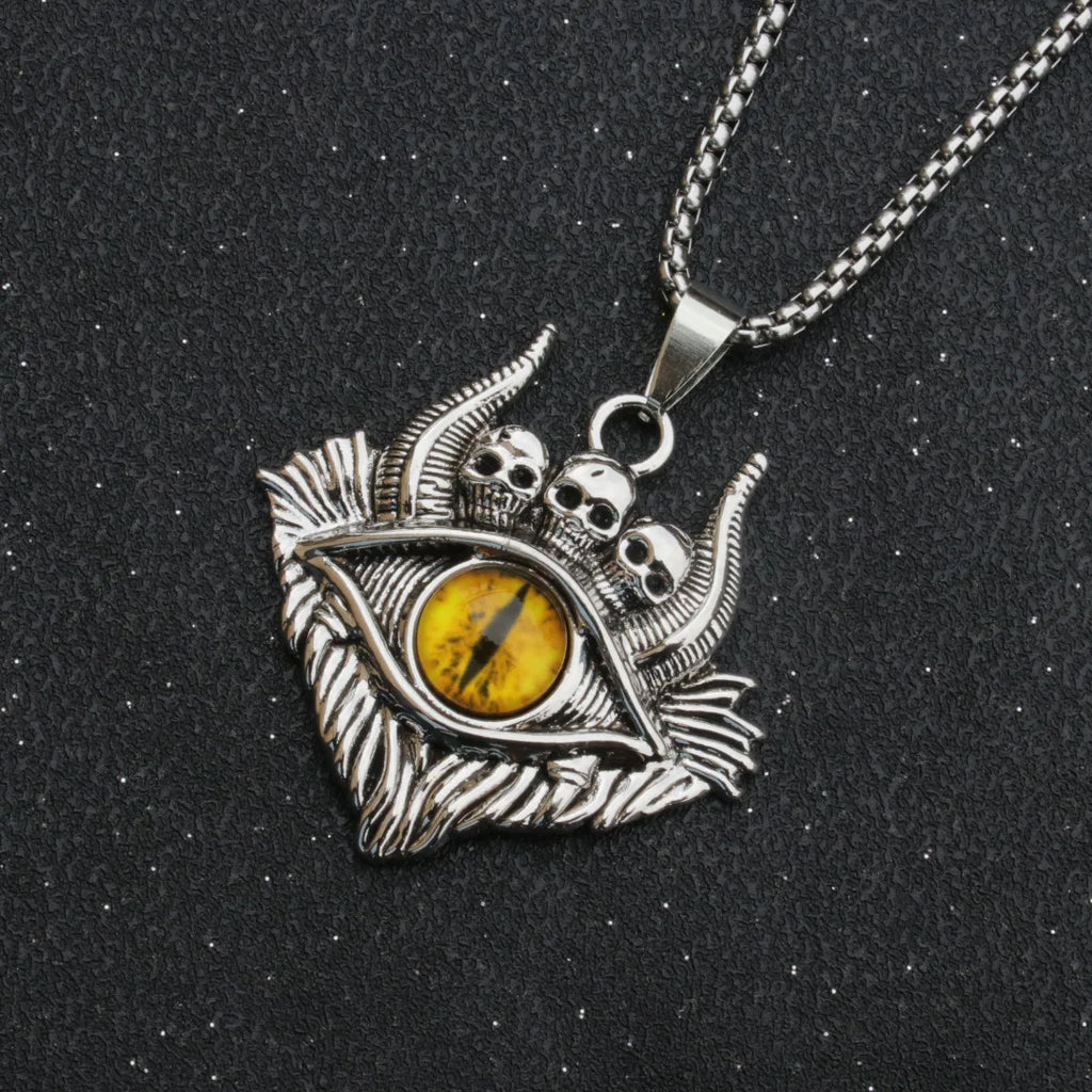 Stainless Steel Evil Eye Skull Pendant Necklace
