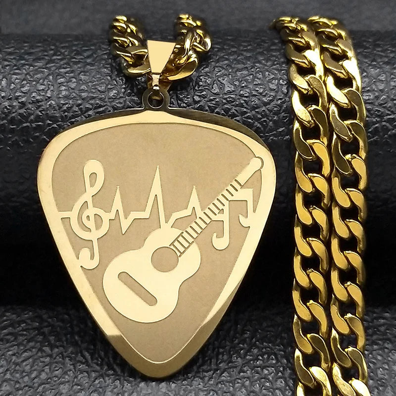Guitar Pick Gold Pendant Necklace — Stainless Steel