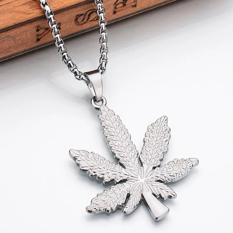 Maple Leaf Pendant Necklace — Stainless Steel