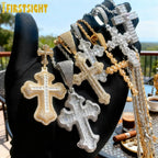 New Iced Out Bling CZ Cross Pendant Necklace Silver Color Prong Setting Cubic Zirconia Jesus Charm Men Women Hip Hop