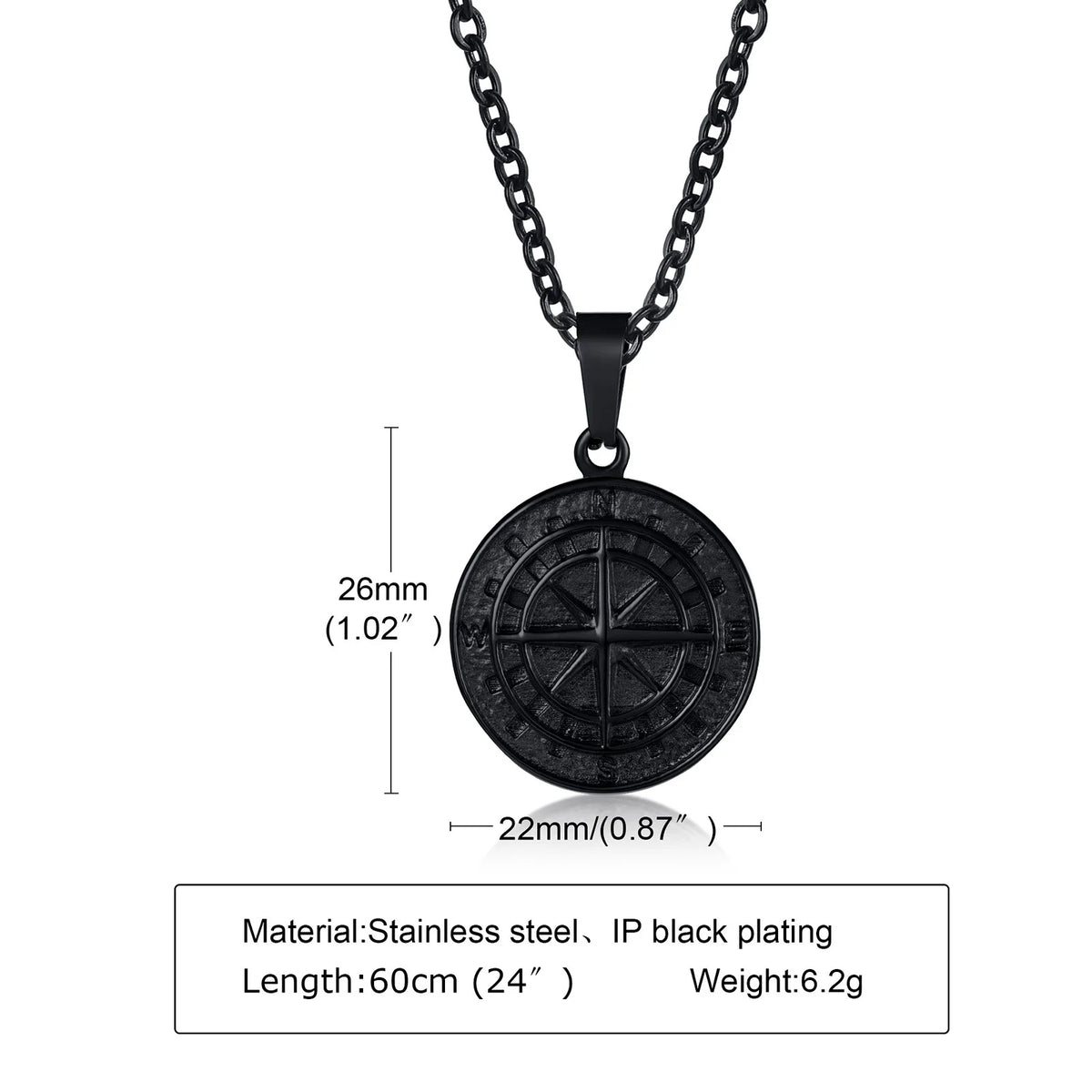 Vintage Compass Coin Pendant Necklace — Stainless Steel