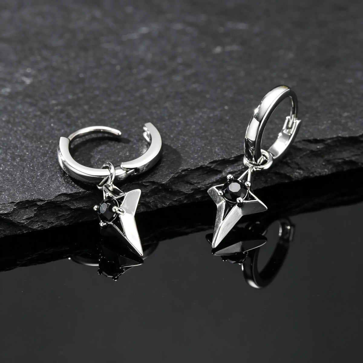 Hip Hop Star Hoop Earrings for Men,Black Zircon Star Copper Hoop Earrings,Trendy Jewelry Gift