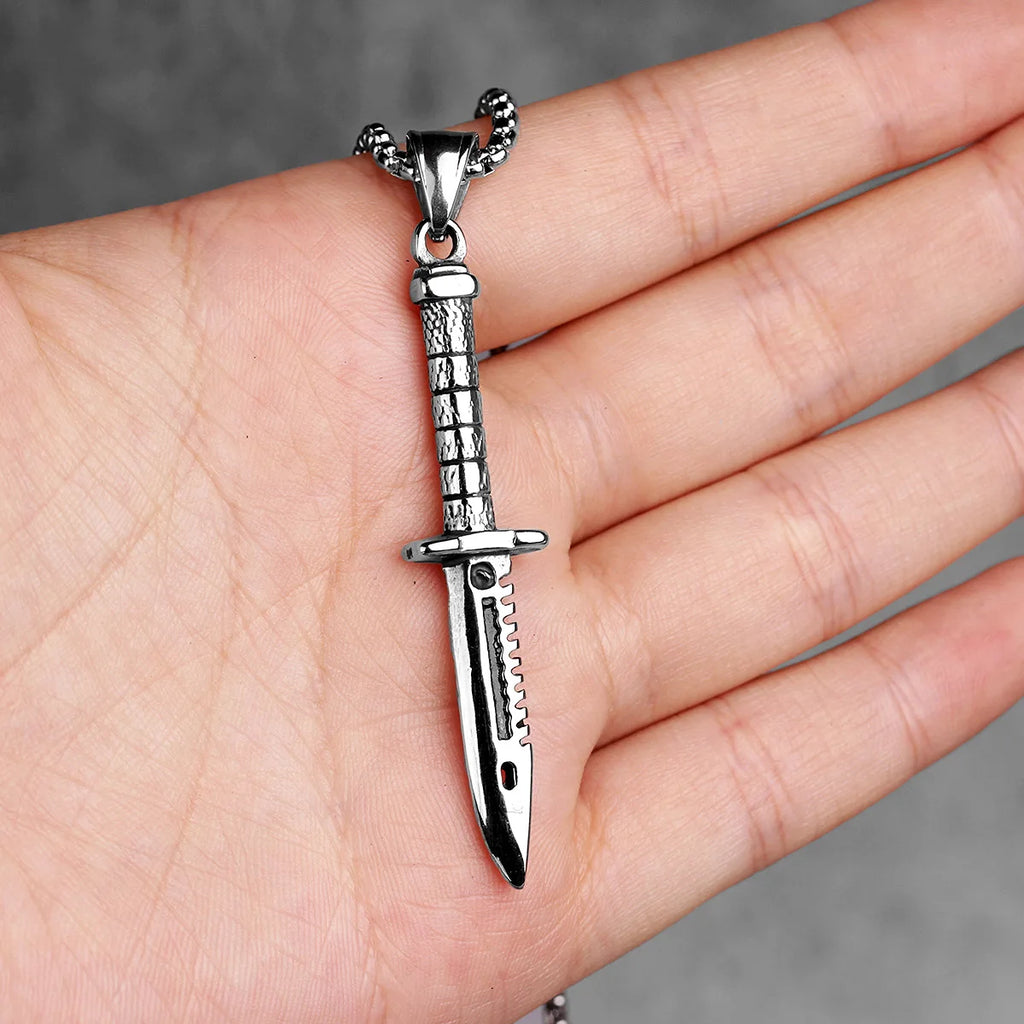 Knife Mens Long Necklaces Pendants Chain Punk Hip Hop Cool for Boy Male Stainless Steel Jewelry Creativity Gift Wholesale