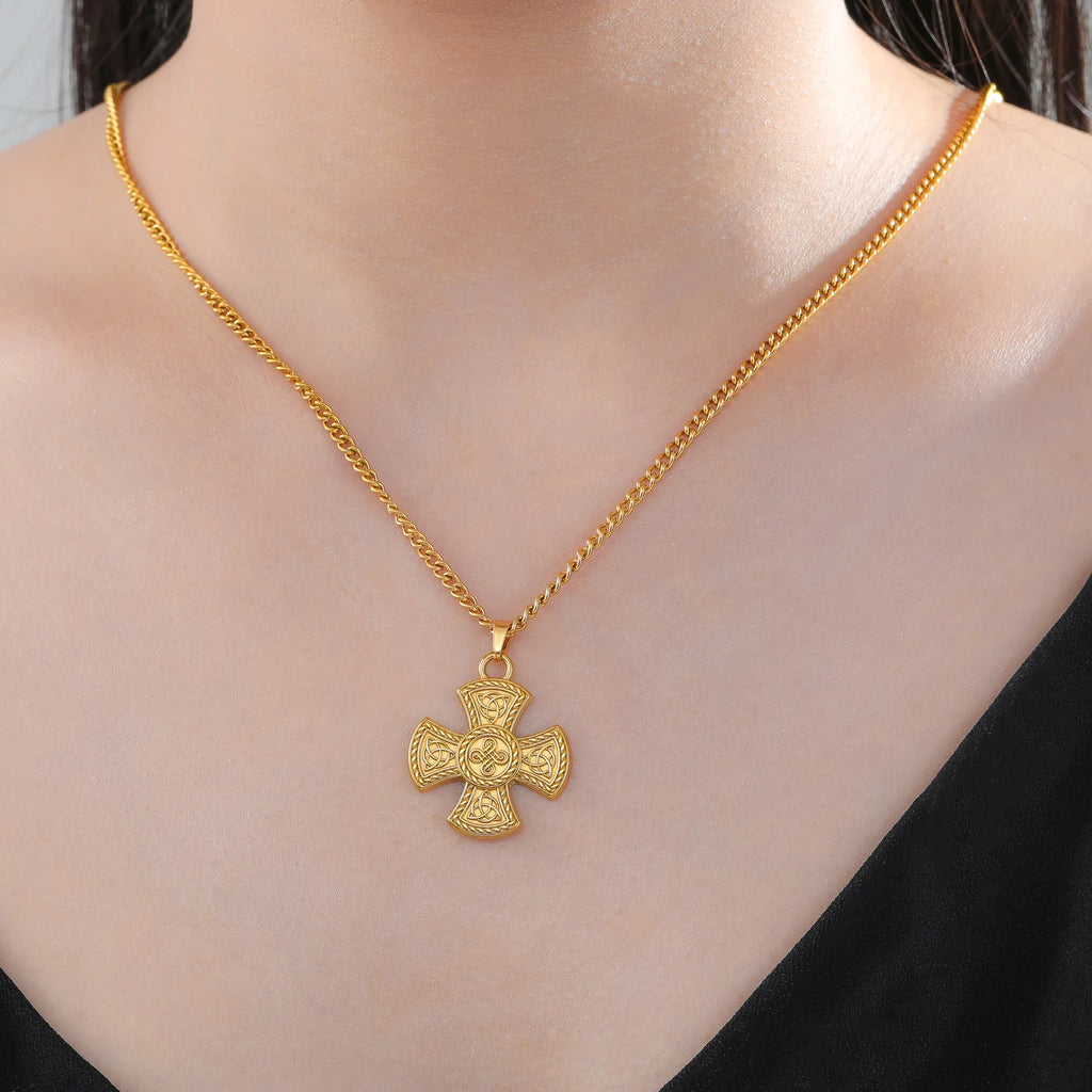 Celtic Trinity Knot Cross Pendant Necklace — Steel