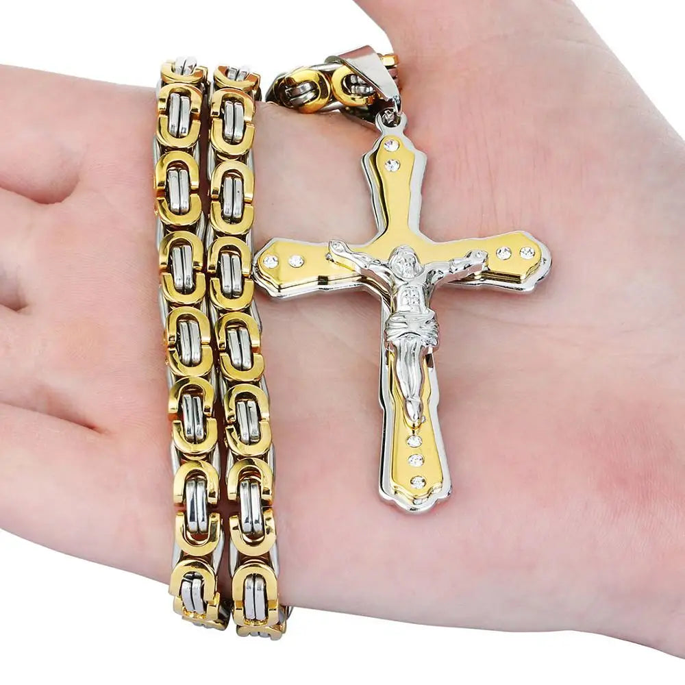 Ancient Crystal Jesus Christ Crucifix Necklace — Stainless Steel