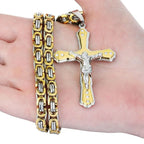 Ancient Crystal Jesus Christ Crucifix Necklace — Stainless Steel