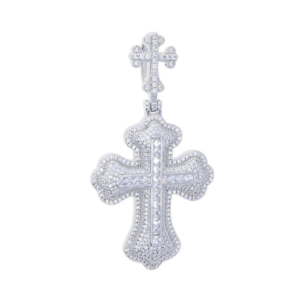New Iced Out Bling CZ Letter Cross Pendant Necklace Various Design 5A Zircon Two Tone Color Badge Charm Men's Hip Hop