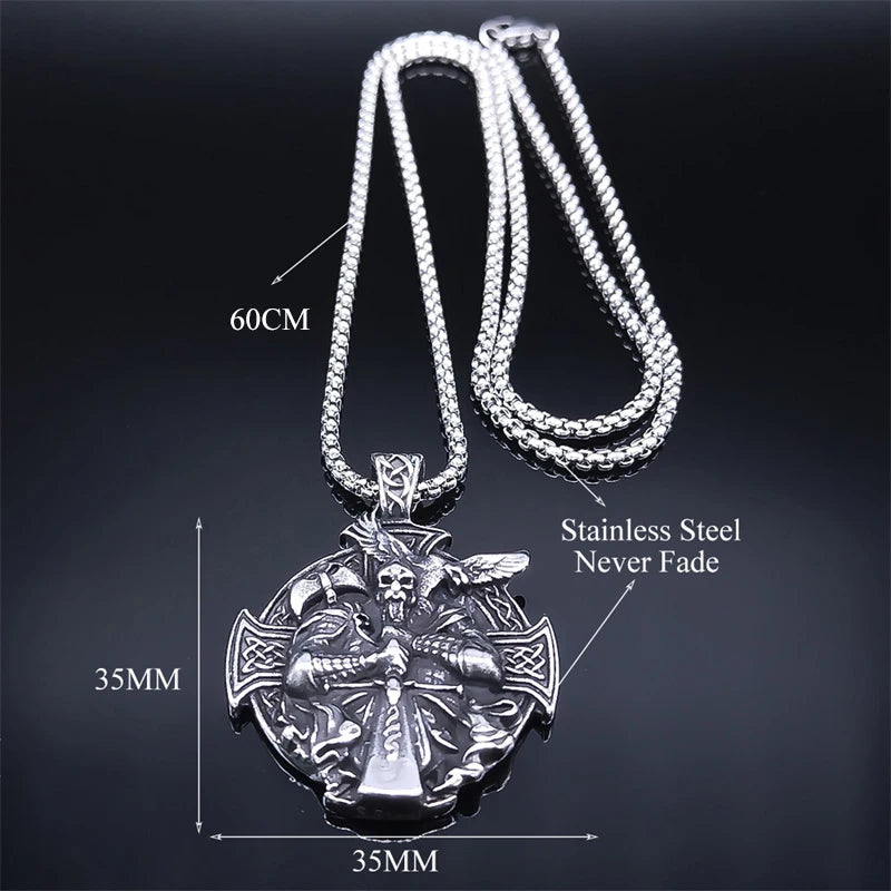 Cross Odin Steel Pendant Nordic Mythology Viking