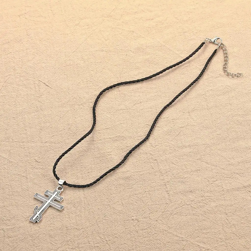 Kinitial April Stainless Steel Russian Orthodox Cross Necklace Keychain, Pure Russian Orthodox Cross, Suppedaneum Cross