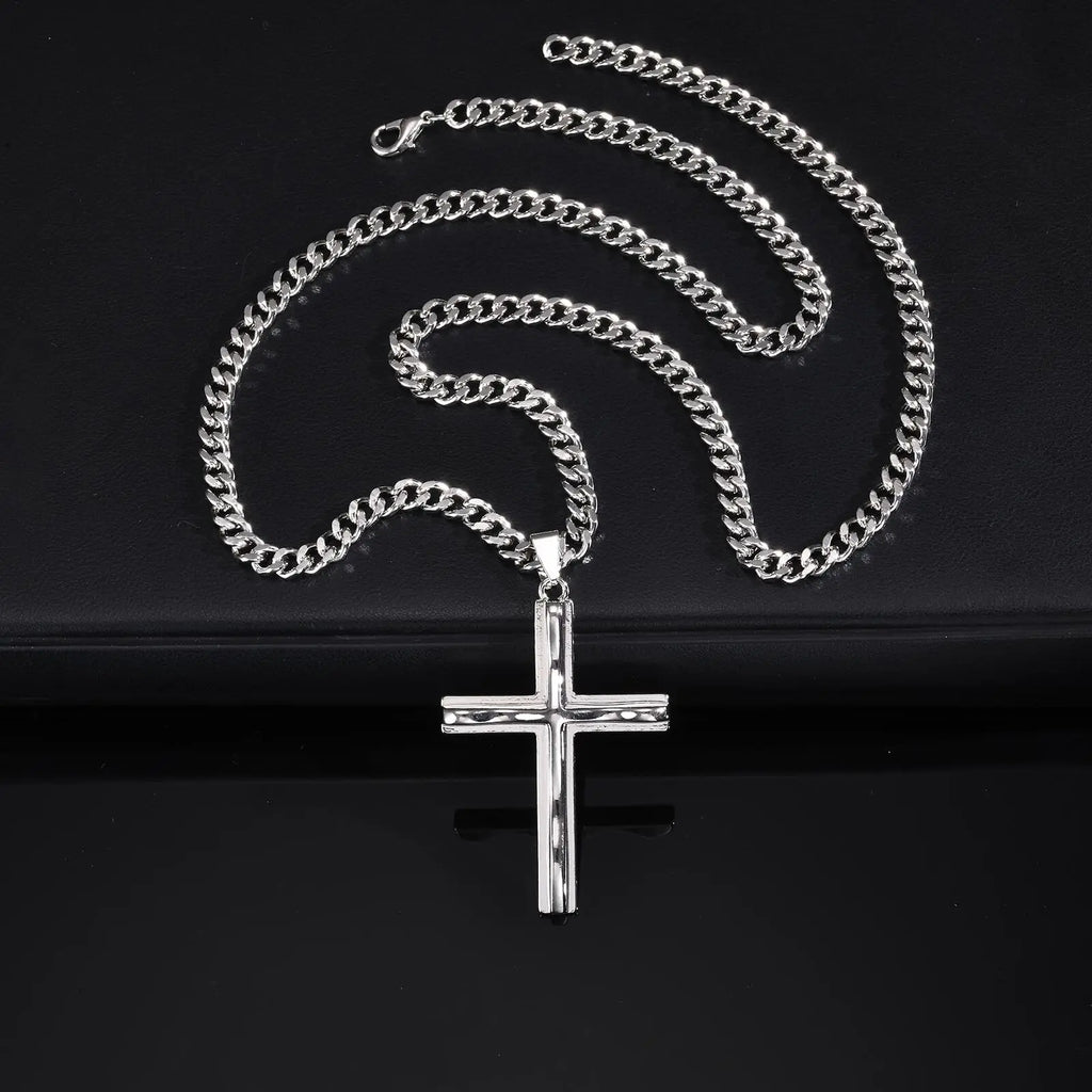 Vnox Mens Big Cross Pendant Necklaces, Religous Faith Jewelry, Two Layers Cross Pendant with Cuban Chain, Punk Hiphop