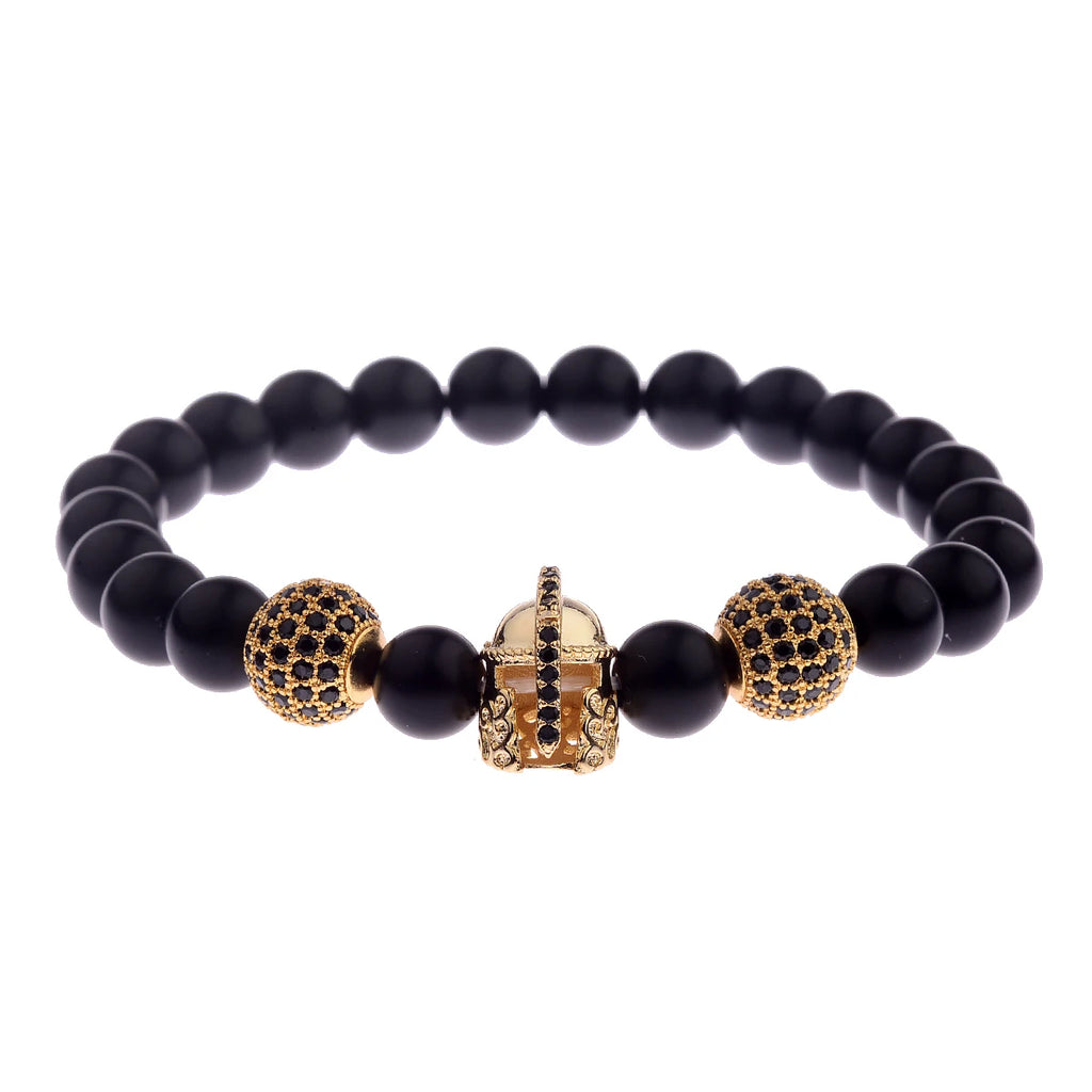 Black CZ Pave Ball Beaded Bracelet for Men — Adjustable Weave