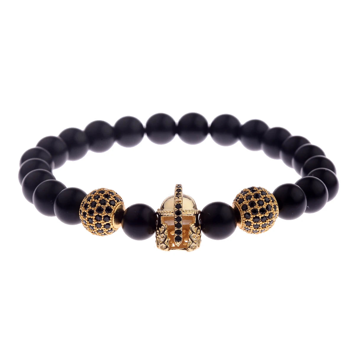 Black CZ Pave Ball Beaded Bracelet for Men — Adjustable Weave