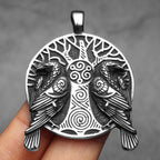 Viking Tree Raven Pendant Necklace — Stainless Steel