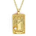 Double Sided Original Tarot Cards Necklace Tarot Moon Cigano Divination Zircon Necklace Wheel of Fortune Star Death