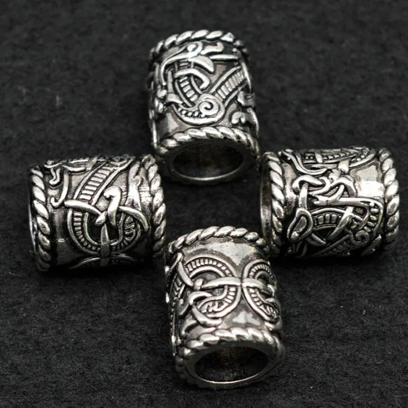 4pcs Viking Dragon Hair Braid Beads — Silver-Tone