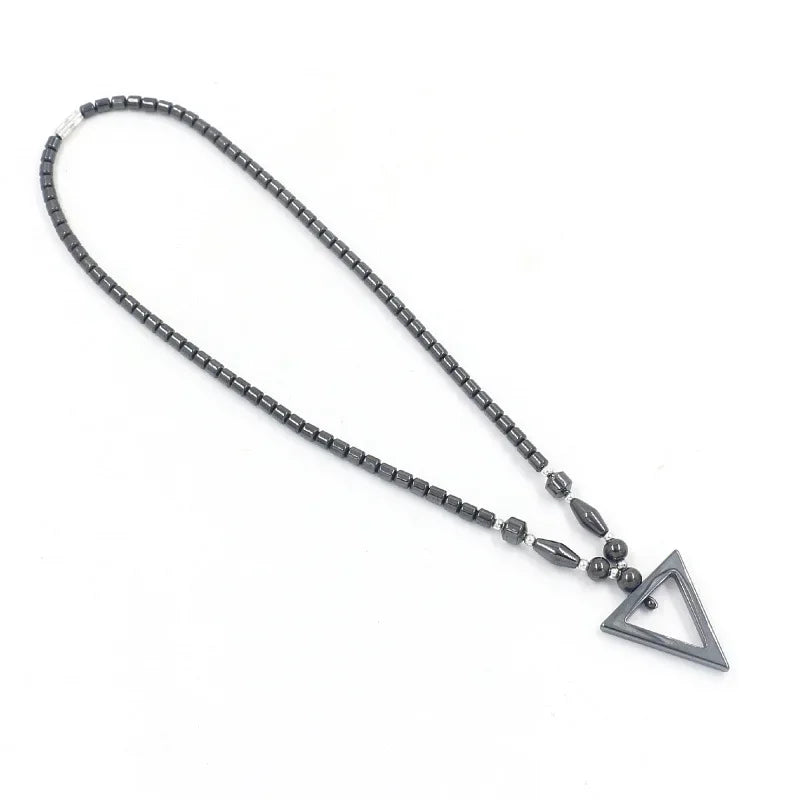 Black Hematite Triangle Pendant Necklace — Black-Tone