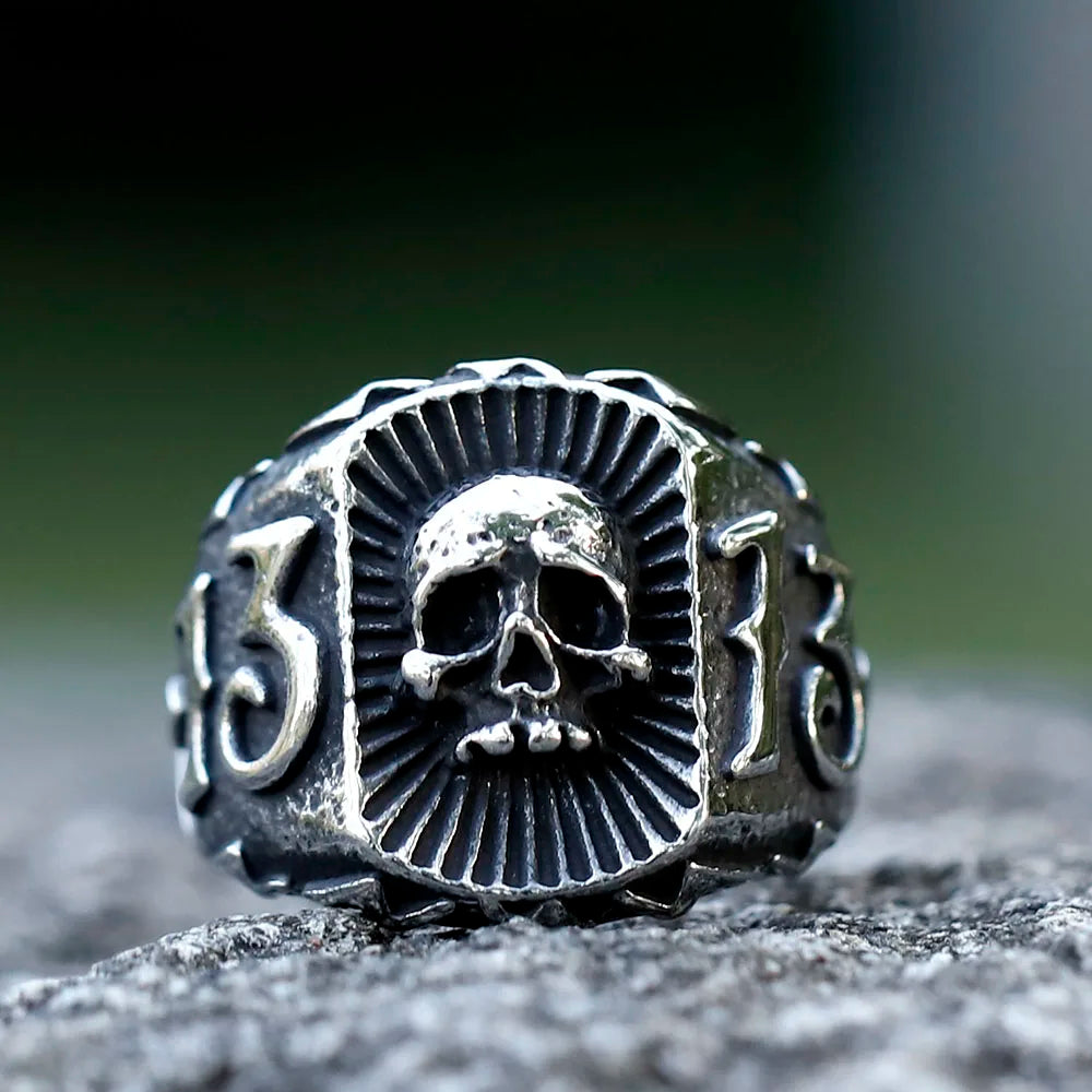NEW Men's 316L Stainless-Steel Rings Calvarium Skull with 13 Letter Ring for Teens Punk Jewelry for Gift Free Shipping