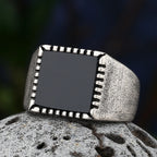 2022 Turkey Jewelry Black Square Ring Men Stainless Steel Mens Rings Natural Onyx Stone Vintage Cool Fashion Retro Punk
