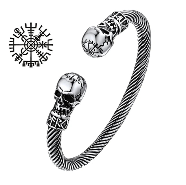 U7 Stainless Steel 6mm Wide Twristed Cable Open Bangle Cuff for Man Skull Dragon Long Charm End Rock Gothic Punk Jewelry Gift