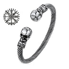 U7 Stainless Steel 6mm Wide Twristed Cable Open Bangle Cuff for Man Skull Dragon Long Charm End Rock Gothic Punk Jewelry Gift
