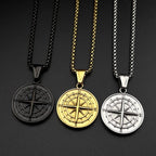 Compass Round Pendant Necklace Silver Color Stainless Steel Travel Adventure Gift Men Daily Street Casual Wear Chain Jewelry