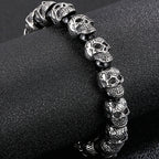 Punk Gothic Stainless Steel Skeleton Jewelry Full Skull Heads Chain Man Bracelet for Men Black Plastic Beads Bracelets