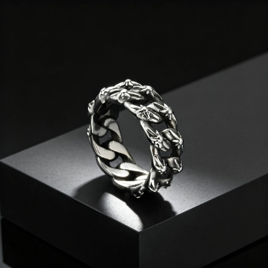 Fashion Unique Twist Chain Rings for Men Stainless Steel Geometric Pattern Chunky Ring Non-fading Vintage Finger Jewelry Gift