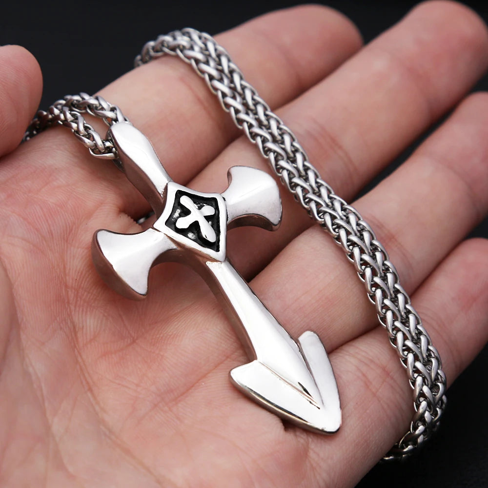 Templar Cross Steel Pendant Vintage Punk Knight