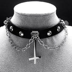 Gothic Cross Leather Choker Necklace — Stainless Steel