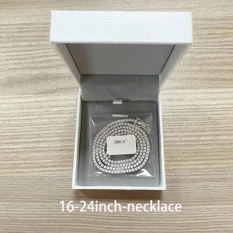 Hiphop S925 Silver 2mm Moissanite Tennis Chain Necklace for Women Men Miami Iced Out Bling Moissanite Diamond Link Necklaces Gra