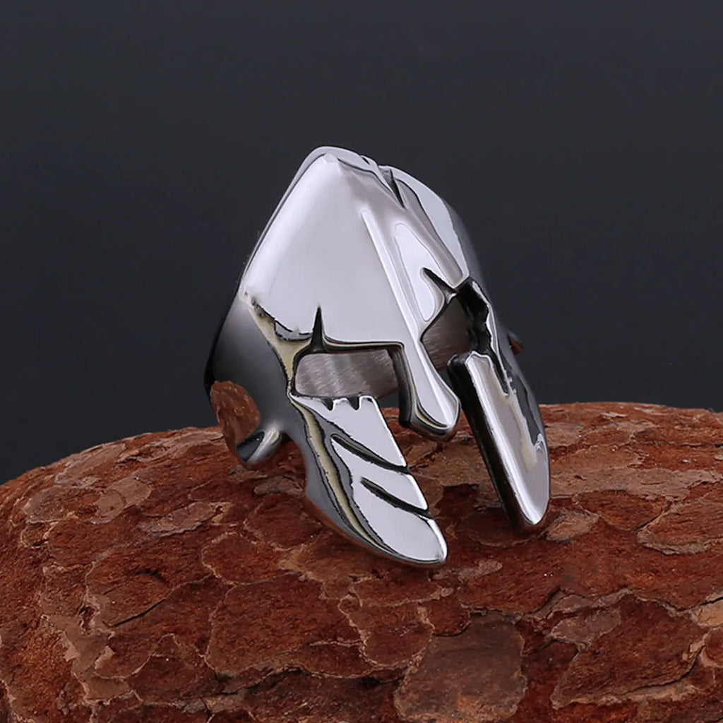 Stainless Steel Vikings Glossy Mask Ring Men's Personality Punk Hip Hop Sparta Face Shield Shape Finger Jewelry Ring Gift