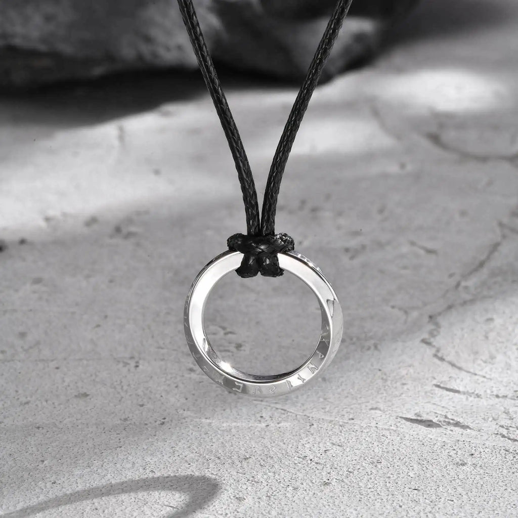 Vicking Round Mobius Necklace for Men,Stainless Steel Pendant with Black Wax Rope,Classic Jewelry Gift to Husband