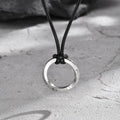 Vicking Round Mobius Necklace for Men,Stainless Steel Pendant with Black Wax Rope,Classic Jewelry Gift to Husband