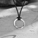 Vicking Round Mobius Necklace for Men,Stainless Steel Pendant with Black Wax Rope,Classic Jewelry Gift to Husband