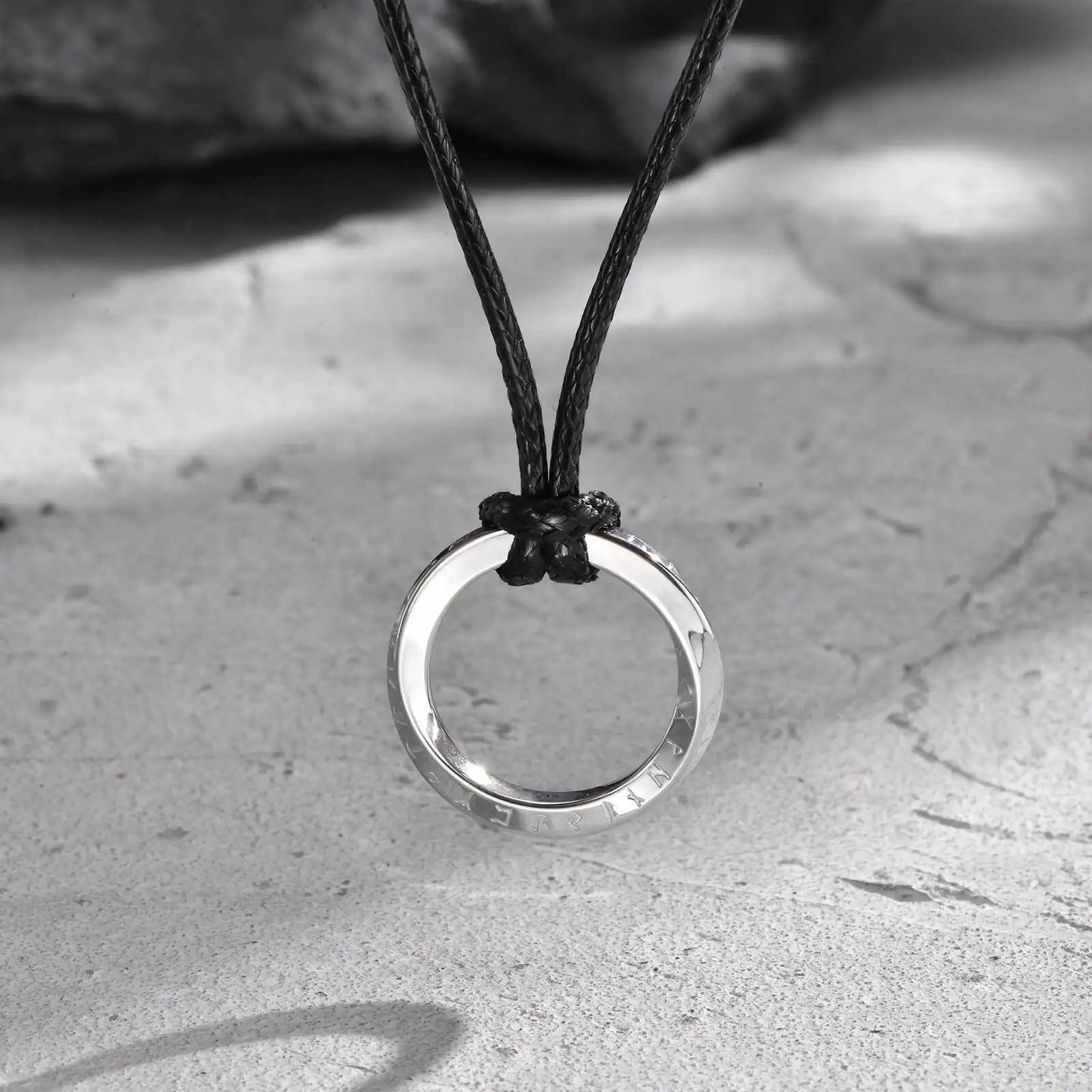 Vicking Round Mobius Necklace for Men,Stainless Steel Pendant with Black Wax Rope,Classic Jewelry Gift to Husband