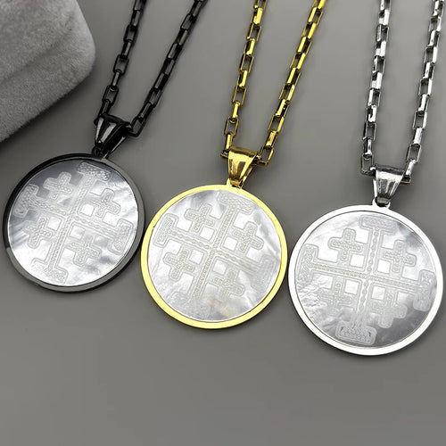 Cross Gold Pendant Natural Shell Christian Jerusalem