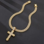 Iced Out Cross Pendant Necklace with Miami Cuban Chain Link