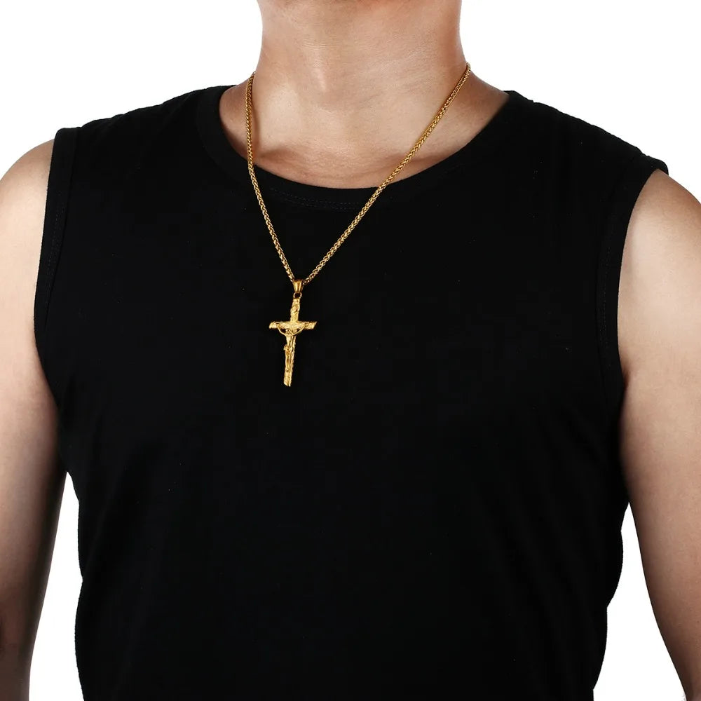 St. Benedict Exorcism Cross Pendant Necklace — Stainless Steel
