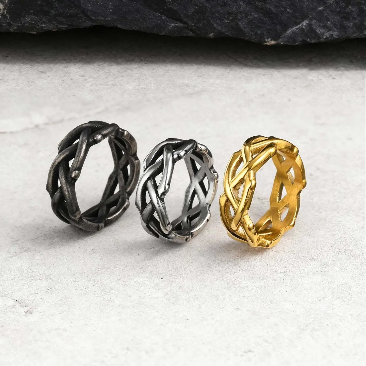 Crown Thorn Branch Ring — Stainless Steel