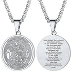 Round Archangel Michael Medal Pendant Necklace Black Color Stainless Steel Box Chain Necklace For Women Catholic