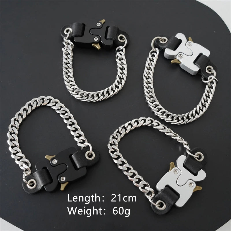 HANGZHI 2021 NEW Hip Hop Punk Titanium Steel Street Men and Women Letters Metal Safety Buckle Necklace Fashion Jewelry