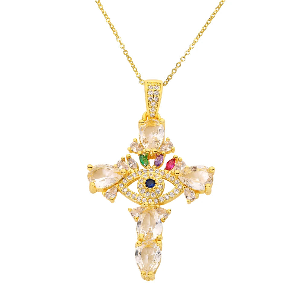 Iced Out Evil Eye Hamsa Hand of Fatima Necklace — Copper Alloy
